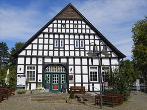 Rahningscher Hof, Ackerbuergerhaus, half-timbered house, Buende, East Westphalia, North Rhine-Westphalia, Germany, Europe