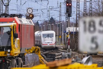 Investment in the ailing rail network, Deutsche Bahn construction site on the busy Rhine Valley line towards Switzerland, Deutsche Bahn AG InterCityExpress ICE, Riegel, Baden-Wuerttemberg, Germany, Eu...