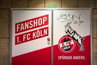 Fanshop 1. FC Koeln - Notausgang, Cologne, North Rhine-Westphalia, Germany, Europe