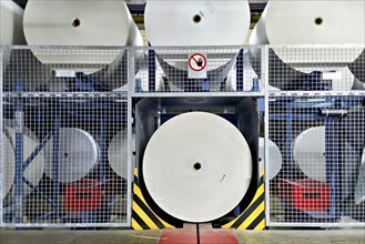 Large-scale printing plant: Paper warehouse Stuttgart, Baden-Wuerttemberg, Germany, Europe