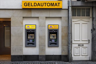 Cash machines in Duesseldorfs old town in the morning, Duesseldorf, North Rhine-Westphalia, Germany, Europe