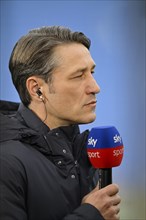 Coach Niko Kovac VfL Wolfsburg in interview Microphone Logo SKY, PreZero Arena, Sinsheim, Baden-Wuerttemberg, Germany, Europe