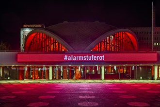 Dortmund Theatre with the hashtag Red Alert, pointing out abuses in the cultural sector, Dortmund, North Rhine-Westphalia, North Rhine-Westphalia, Germany, Europe