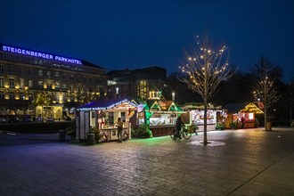 Reduced Christmas Market at Corona Time on Koenigsallee, Duesseldorf, North Rhine-Westphalia, Germany, Europe