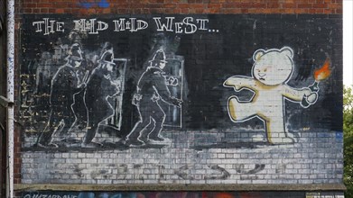 The Mild Mild West by Banksy, Street Art, Bristol, England, United Kingdom, Europe