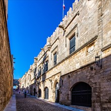 Knights Street in Old Town from the time of the Order of St. John, the only surviving 16th century street in the late Gothic style, Oddos Ippoton, Rhodes Town, Greece, Europe