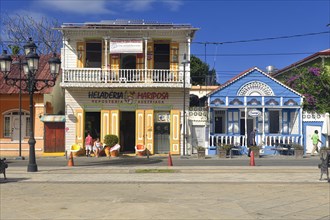 Colonial houses at Parque Independenzia in Centro Historico, Old Town of Puerto Plata, Dominican Republic, Caribbean, Central America