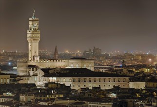 Palazzio Vecchio illuminates Florence Italy