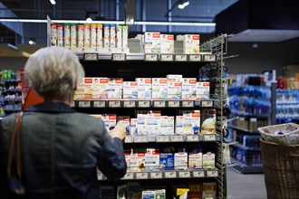 Offer of food supplements in the supermarket. Radevormwald, Germany, Europe