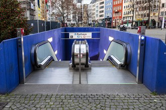 Escalator to underground stop Rathaus am Alter Markt, Cologne, North Rhine-Westphalia, Germany, Europe
