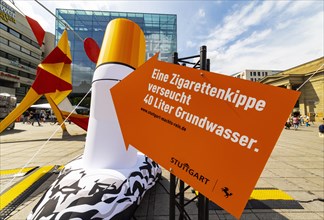 Action day on waste prevention, campaign for less waste and against throwing away cigarette butts, Stuttgart, Baden-Wuerttemberg, Germany, Europe