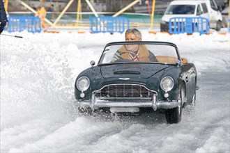 Aston Martin DB 5, faithful replica on a scale of 1:3 by The Little Motor Company, The ICE, St. Moritz, Engadin, Switzerland, Europe