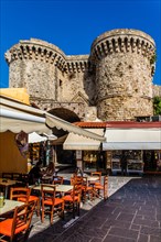 Marine gate, St. Catherines gate to the harbour, city wall up to 12 metres thick with gates encloses the entire old town, Rhodes Town, Greece, Europe