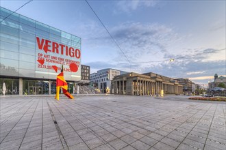 Schlossplatz with art museum and Koenigsbau, deserted, Stuttgart, Baden-Wuerttemberg, Germany, Europe