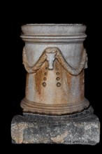 Base of a cylindrical funeral altar of Ariston, son of Demostratos, 1st century BC, Laodikeia in Phoenicia, Archaeological Museum in the former Order Hospital of the Knights of St John, 15th century, ...
