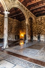Palace hall with mosaic floor, Grand Masters Palace built in the 14th century by the Johnnite Order, fortress and palace for the Grand Master, UNESCO World Heritage Site, Old Town, Rhodes Town, Greece...