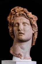 Head of Helios, the state god of the island in the image of Alexander the Great, middle Hellenistic period, Archaeological Museum in the former Order Hospital of the Knights of St. John, 15th century,...
