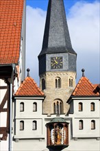 The historic old town of Muennerstadt with a view of the church of St. Maria Magdalena. Muennerstadt