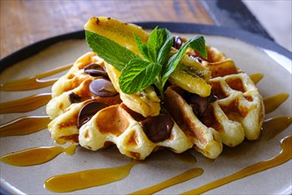 Waffle with maple syrup