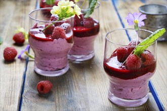 Raspberry mousse in glasses