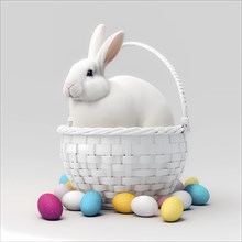 Young Rabbits- Easter-Rabbits with colorful Easter eggs in front of white background