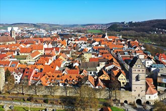 Aerial view of the historic old town of Bad Neustadt an der Saale. Bad Neustadt an der Saale