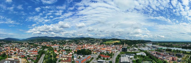 Aerial view of Deggendorf with a view of the historic old town. Deggendorf