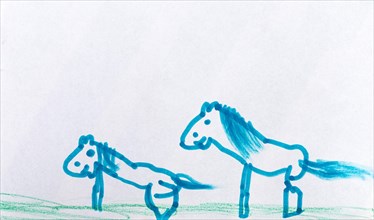 Childrens drawing of 2 horses