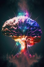 Human brain in bright colours