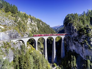 Landwasser Viaduct with train and locomotive