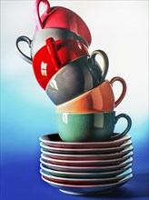 Slanting stack with colourful cups