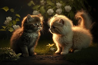 Two furry young cute kittens at play