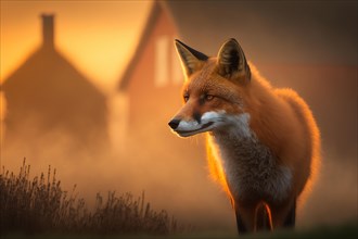 A red fox at sunrise in grazing light