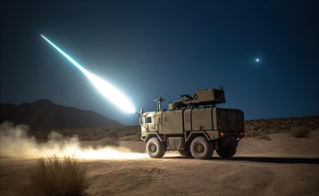 Military vehicle fires laser cannon at missile
