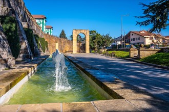 Fuenterrabia or Hondarribia municipality of Gipuzkoa. Basque Country. Water fountains along ramparts and San Nikolas gate