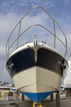 Bow of the luxury yacht in dry dock