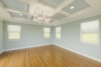 Beautiful light blue custom master bedroom complete with fresh paint