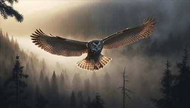 An eagle owl in flight