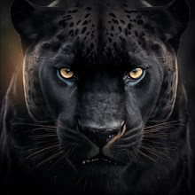 Portrait of a black panther with yellow eyes