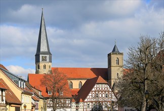 The historic old town of Muennerstadt with a view of the church of St. Maria Magdalena. Muennerstadt
