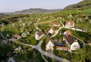 Open-air museum with ensemble of staggered historic rural buildings from the region