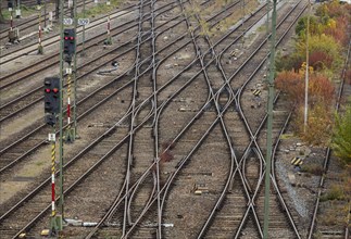 Railway line with many points