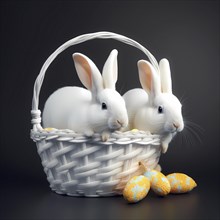 Young Rabbits- Easter-Rabbits with colorful Easter eggs in front of black background