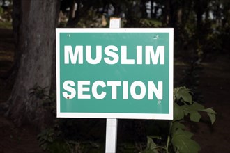 Sign reading Muslim Section in the cemetery of Trou dEau Douce