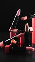 A set of lipsticks on a black background. makeup artist content