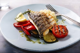 Sea bass with Mediterranean vegetables