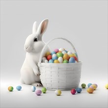 Young Rabbits- Easter-Rabbits with colorful Easter eggs in front of white background