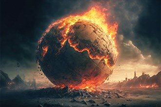 Illustration of an apocalyptic destruction of the globe