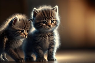 Two furry young cute kittens at play