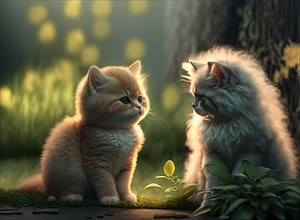 Two furry young cute kittens at play